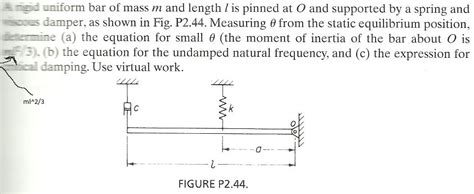 Solved A Rigid Uniform Bar Of Mass M And Length L Is Pinned Chegg