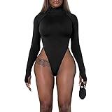 Gembera Women S Scoop Neck Long Sleeves Neon Bodysuit Soft Lined Thong