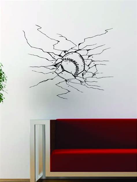 Baseball Cracked Wall Design Decal Wall Vinyl Art Sticker Sports Decor