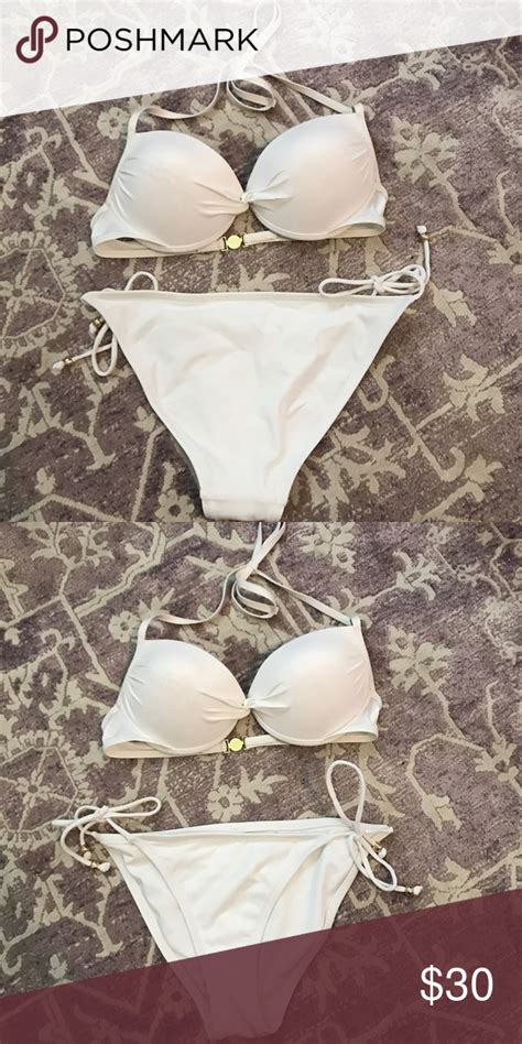 Victoria Secret Bathing Suit White Top Is Push Up 34c Bottoms Small