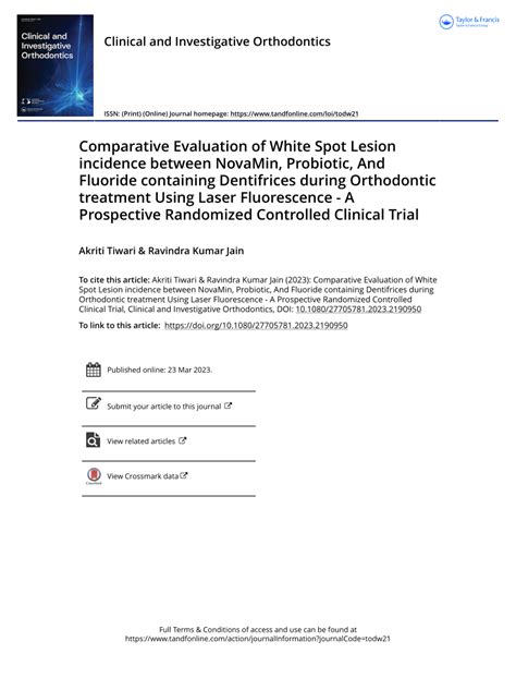 Pdf Comparative Evaluation Of White Spot Lesion Incidence Between