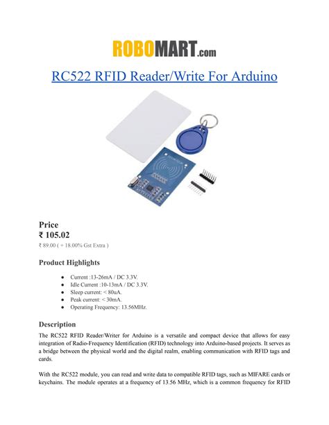 RC522 RFID Reader/Write For Arduino by RoboDJ - Issuu