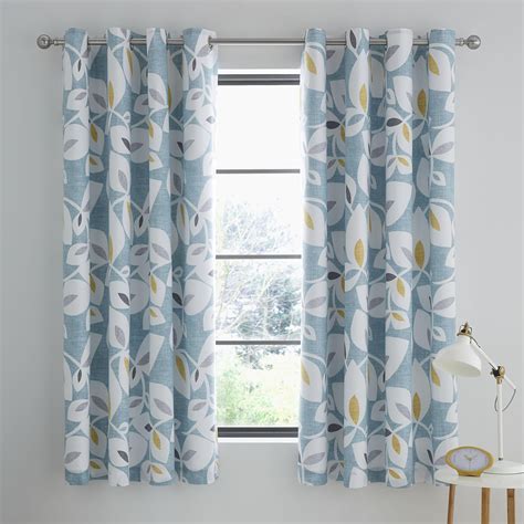 Catherine Lansfield Inga Leaf 66x72 Inch Lined Eyelet Curtains Two