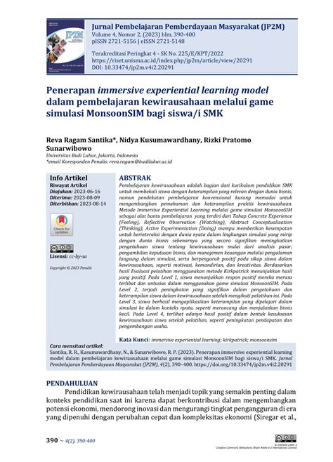 Pdf Penerapan Immersive Experiential Learning Model Dalam