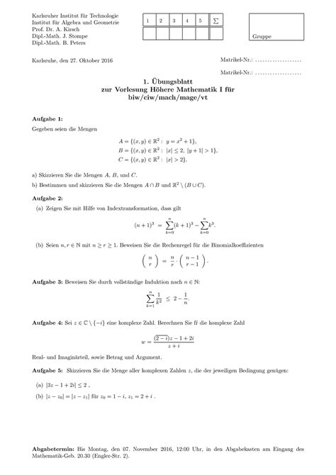 Blatt Tutorium Karlsruher Institut Ur Technologie Institut Ur