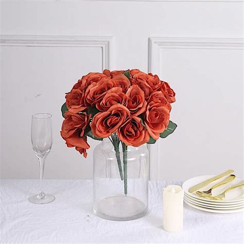 Balsacircle Terracotta Artificial Velvet Roses Flowers Arrangement