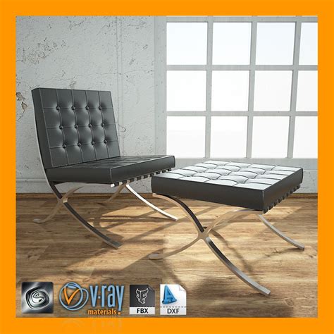 Silla Barcelona Con Otomana Modelo D Ds Dxf Fbx Max Obj