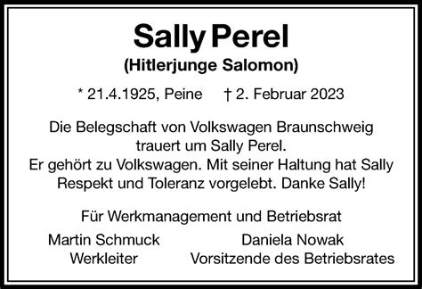 Traueranzeigen Von Sally Perel Trauer De