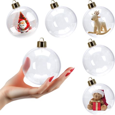 6 Sets 3 15 Inch Clear Plastic Fillable Ornament Balls With Removable Silver Metal