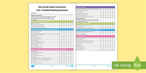 Nsw Year 3 Guided Reading Assessment Guidelines Checklist