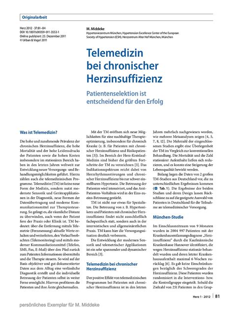 Telemedizin Bei Chronischer Herzinsuffizienz