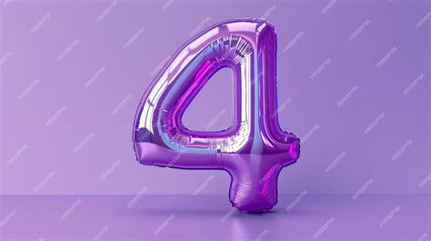 Premium Photo | A purple balloon in the shape of the number 4 The balloon is floating in a ...