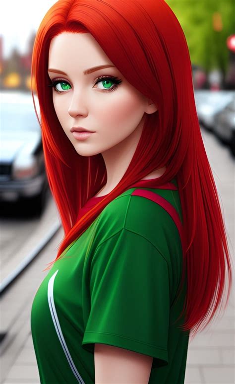 Red Hair Woman with Beautiful Green Eyes