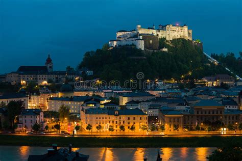 Hohensalzburg Fortress At Night Austria Stock Photo Image Of Alpine