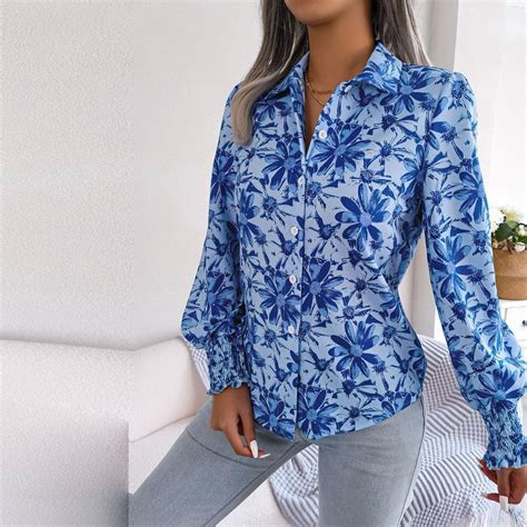 Aminah Blue Floral Bishop Sleeve Blouse Model Mannequin