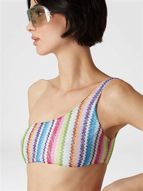 One Shoulder Bikini With Zig Zag Print Multicoloured Missoni