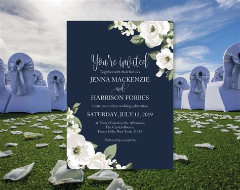 Printed Wedding Invitations Navy Blue Wedding Invitations | Etsy