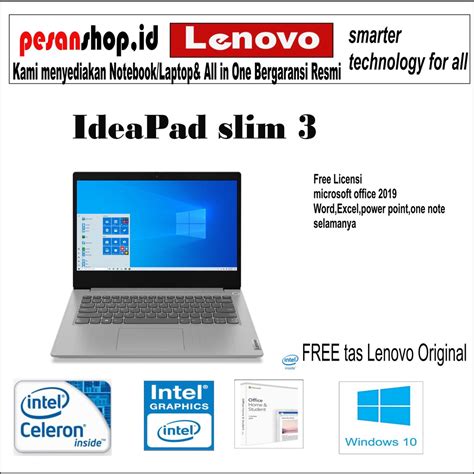 Jual LENOVO IDEAPAD Slim 3 47ID INTEL N4020 RAM 4GB SSD 256GB