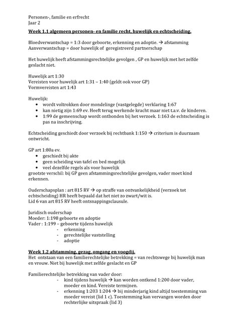 Samenvatting Personen Familie En Erfrecht Jaar 2 Week 1 Algemeen