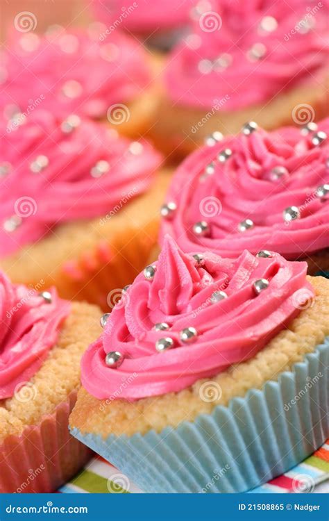 Cupcakes Decorated with Pink Fondant Icing Stock Image - Image of ...