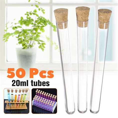 50Pcs 20ml Plastic Test Tubes With Corks Stoppers Clear Like Glass Wedding Favours Party Candy ...