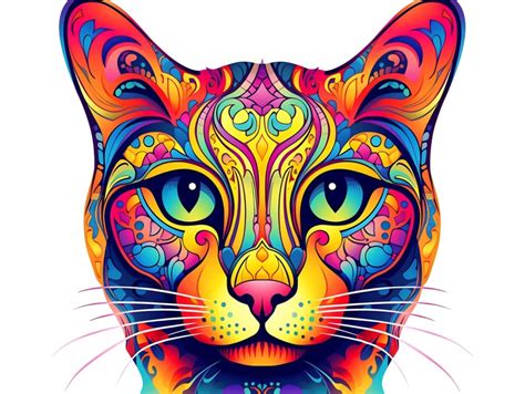 Colorful Abstract Cat Face Head Vivid Colors Pop Art Vector