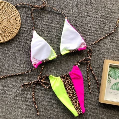 Swim Leopard String Slide Triangle Brazilian Bikini Set Poshmark