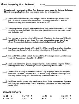 Word Problems With Inequalities Worksheet