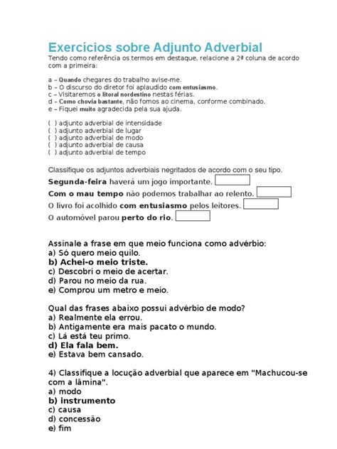 Exercícios de Adjunto Adverbial | PDF