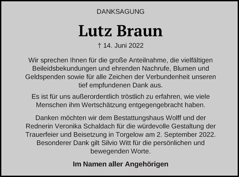 Traueranzeigen Von Lutz Braun Trauer Nordkurier