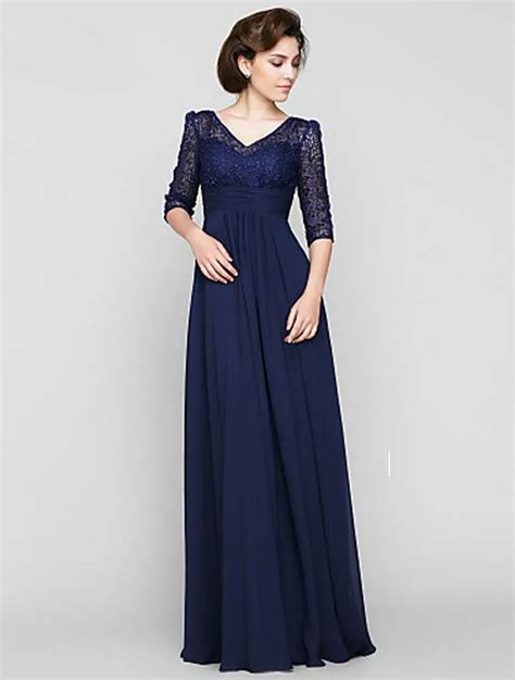 Stunning Dark Navy A Line Motherof The Bride Dresses With V Neck Floor