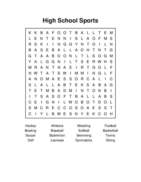 Printable Word Searches Sports