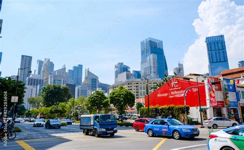 Car traffic on Singapore street. Singapore street view. Stock Photo ...