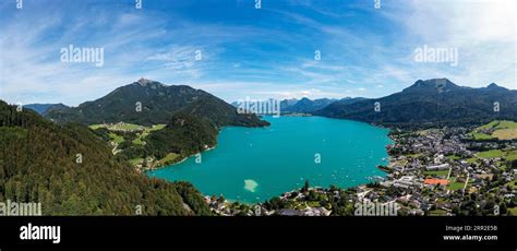 Drone Shot Panorama Shot Wolfgangsee With Schafberg And Zwoelferhorn