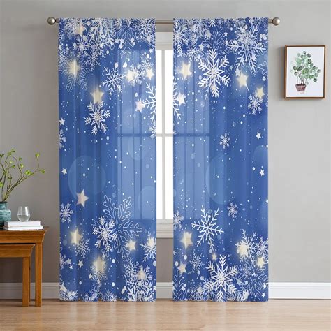 Snowflake Geometric Blue Tulle Curtains For Living Room Sheer Curtain