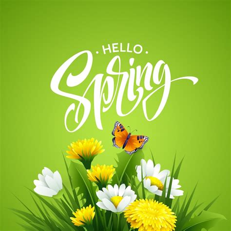 Premium Vector Inscription Hello Spring With Spring Flowers