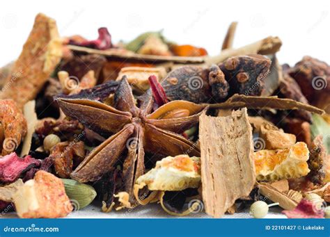 Herbal Tea With Leaves Fruits And Herb Stock Image Image Of Blossom