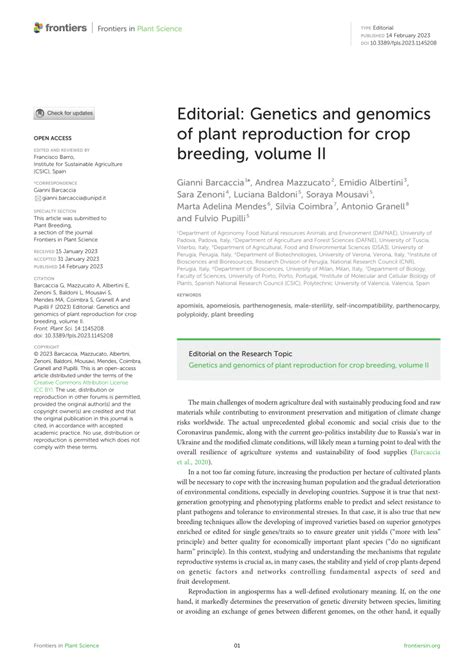 Pdf Editorial Genetics And Genomics Of Plant Reproduction For Crop