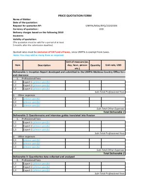 Fillable Online REQUEST FOR QUOTATION RFQ N UNFPA SOM Fax Email