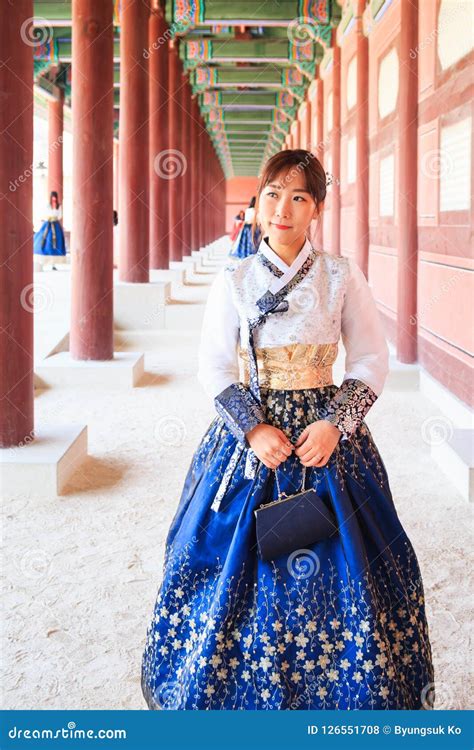 Beautiful Korean Woman Dressed Hanbok In Gyeongbokgung Palace In Seoul