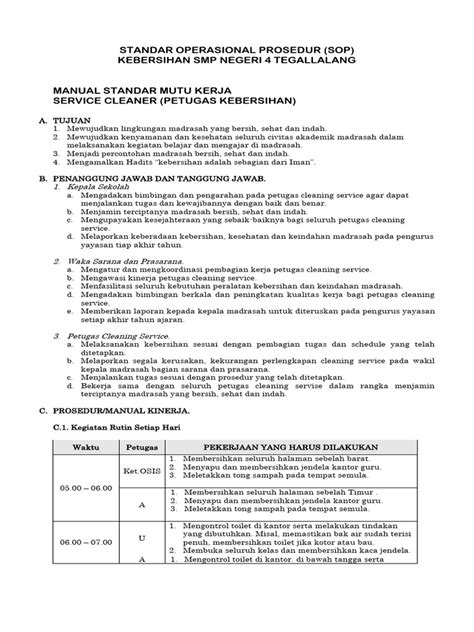 SOP Kebersihan SMP Negeri 4 Tegallalang | PDF