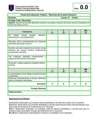 Evaluacion Barreras Del Cuerpo Humano Triptico Docx