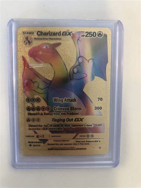 Mavin NEW Pokemon Gold Metal Card Rainbow Stage2 Charizard GX HP 250