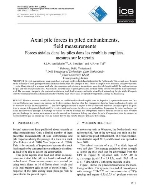 Pdf Axial Pile Forces In Piled Embankments Field En Outre Les