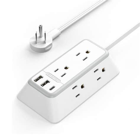 Lukyamzn 10 Ft White Extension Cord Flat Plug Long Power Strips With