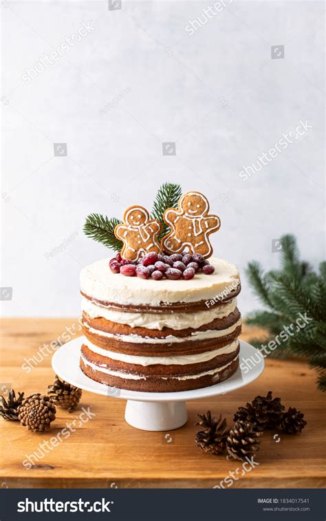 Naked Cake Decorated Gingerbread Men Cranberries Stock Photo 1834017541 Shutterstock