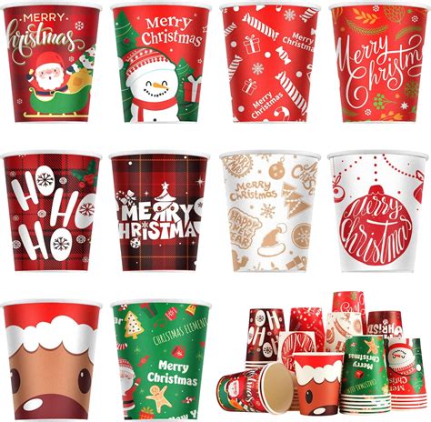 Amazon Pcs Christmas Paper Cups Disposable Cup Oz Christmas