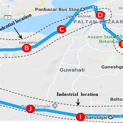 The Ring Road Of Guwahati City Showing Three Major Locations Based On