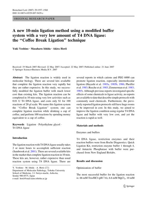 (PDF) A new 10-min ligation method using a modified buffer system with ...