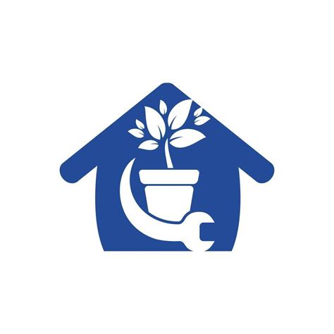 Garden Fix Vector Logo Concept Flower Pot And Wrench With Home Logo